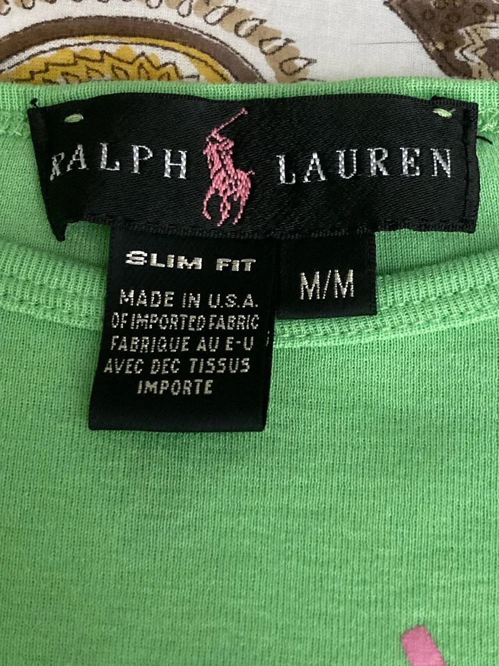 Ralph Lauren Green Short-Sleeve Tee Pink Polo Pony Sz Med Slim Fit